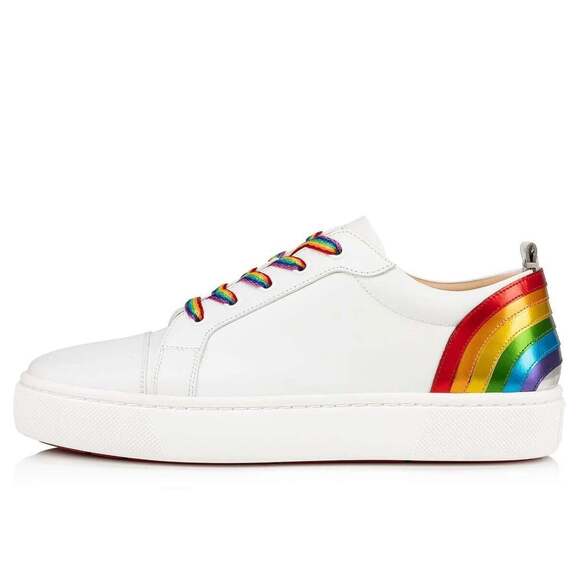 Christian Louboutin Arkenspeed Flat White Rainbow Lace Up Tie Low Top Sneaker 40 - Picture 3 of 12